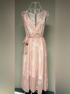 Sleeveless Pink Floral Midi Dress Size L